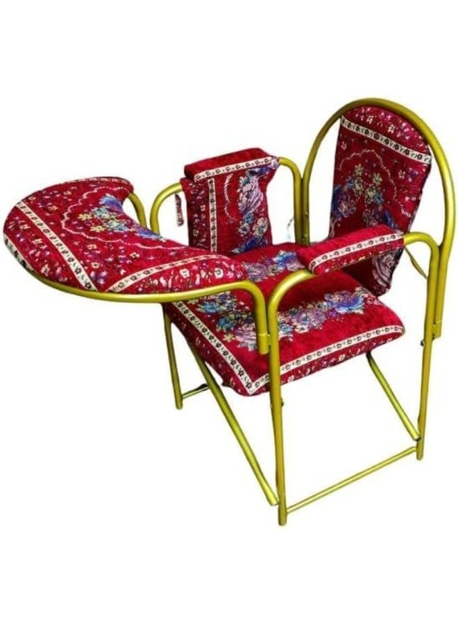 SUNDUS Islamic Prayer Chair with Kneeler – Foldable Muslim Salah Chair with Back Support & Padded Seat – Ideal for Elderly & Disabled – Comfortable Portable Prayer Furniture - Red - Image 1